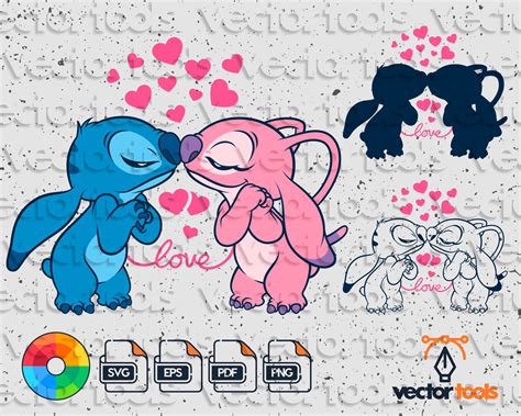 Stitch and Angel Love SVG Stitch and Angel Heart SVG Lilo | Etsy