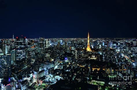 Tokyo Skyline At Night Tokyo Tower In Yellow Photograph By Carlos