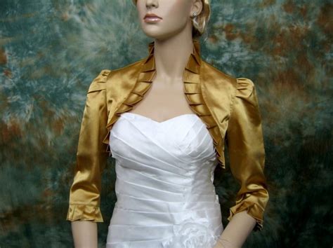 Gold 34 Sleeve Satin Wedding Bolero Jacket Shrug 2596889 Weddbook