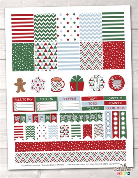 Printable Christmas Planner Stickers Red Green Blue Holiday Planner