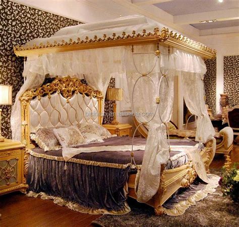 Luxury French Rococo Style Wood Carved Marquetry Canopy Bed Royal Four