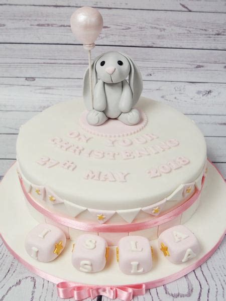 Crafty Cakes Exeter Uk Christening Cake With Cute Rabbit And Blocks
