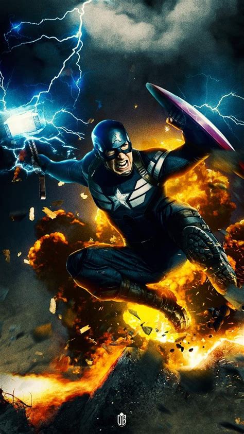 Captain America With Thor Hammer Iphone Wallpaper Marvel Avengers