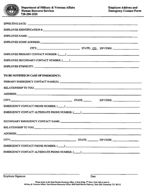 colorado employee address and emergency contact form download printable