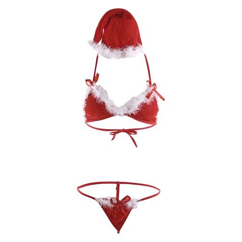 Womens Ladies Christmas See Through Lingerie Set Red Santa Teddy