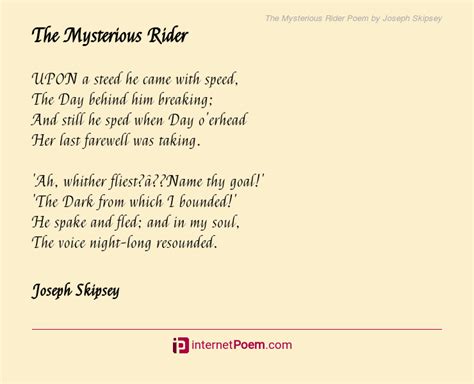 The Mysterious Rider Poem By Joseph Skipsey