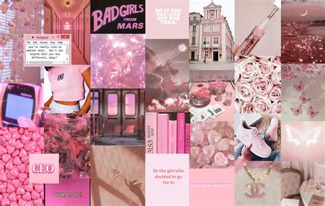 Pink Girlycore Aesthetic Collage Desktop Wallpaper In 2020 Pink