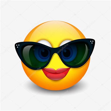 Cute Smiling Emoticon Wearing Black Sunglasses Smiley Stock Vector My