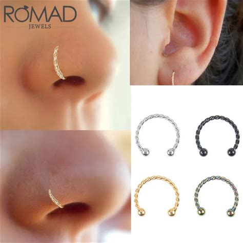 Romad 1 Piece Gold Silver Surgical Steel Titanium Fake Nose Ring Fake Septum Rings Piercing Body