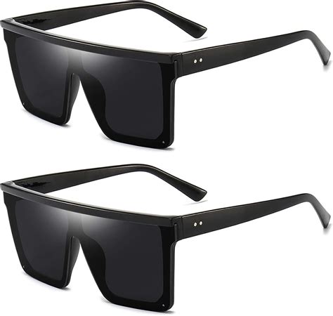 Square Oversized Sunglasses For Women Men Fashion Flat Top Big Black