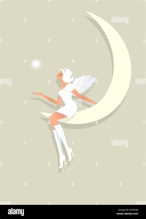 Side Profile Of An Angel Sitting On The Moon Stock Photo Alamy