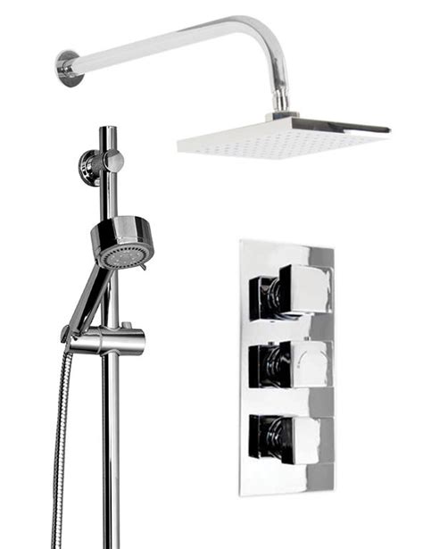 cubix triple thermostatic valve mixer shower with square head and tyne slide rail kit