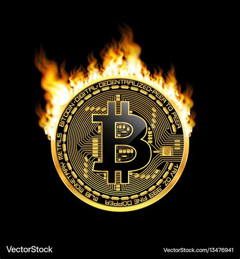 Crypto Currency Bitcoin Golden Symbol On Fire Vector Image