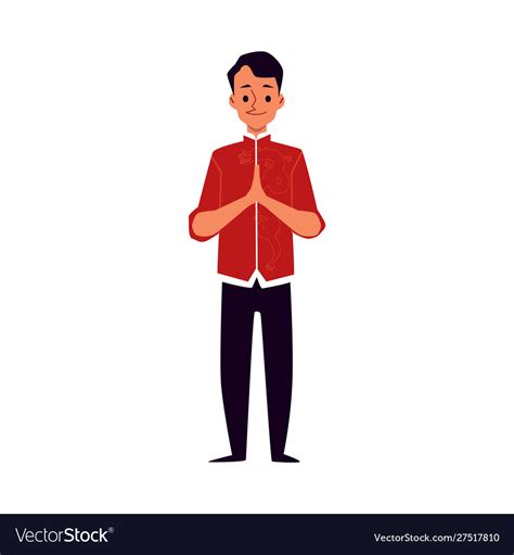 Cartoon Chinese Man In Traditional Red Costume Vector Image