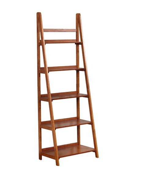 Ladder Style Wooden Bookcase With 5 Spacious Shelves Brown