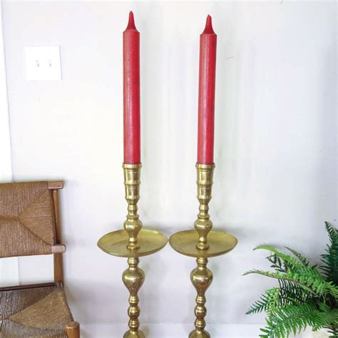 Large Brass Floor Candlesticks Vintage Pair Altar Candle Etsy
