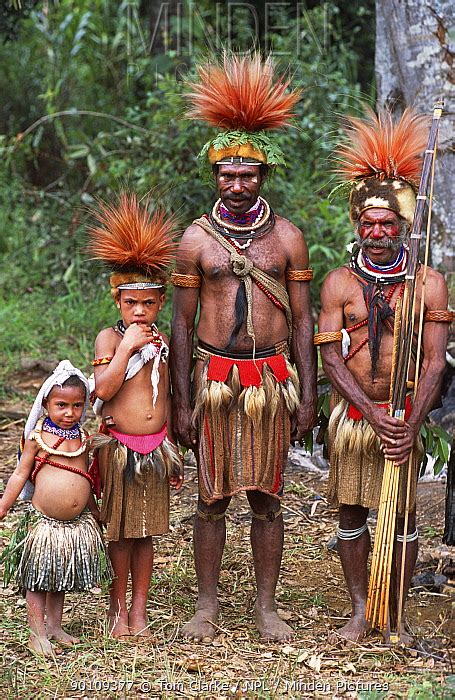 Minden Pictures Huli Wigmen And Children In Traditional Clothing
