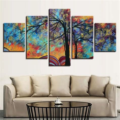 Abstract Flower Tree Oil Painting Print On Canvas 5 Piece Art Wall