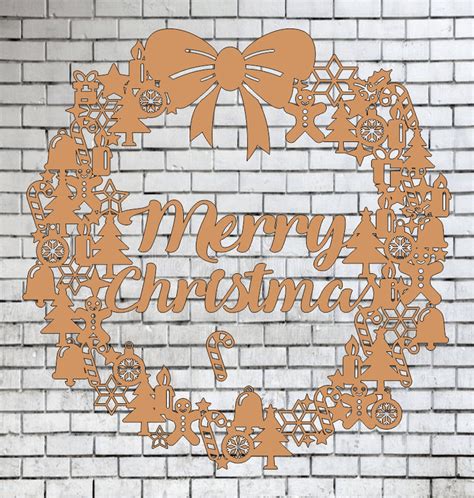 Wreath Merry Christmas Laser Cut Files Svg Dxf Cdr Vector Etsy