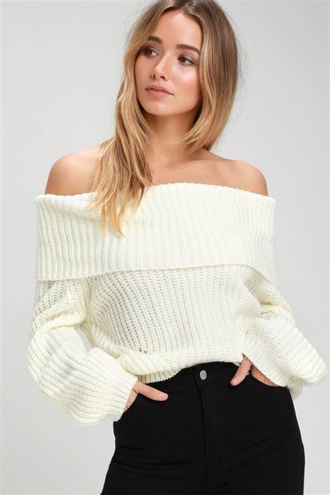 Carmichael Ivory Off The Shoulder Knit Sweater Knitted Sweaters