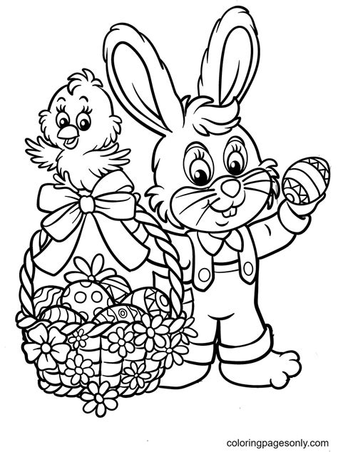 Cute Easter Bunny And Chick Coloring Page Free Printable Coloring Pages