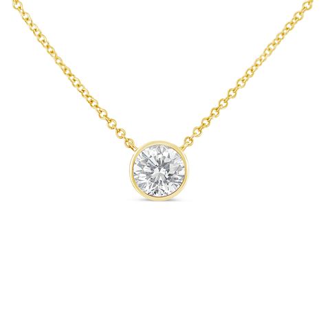 10k Yellow Gold 03ct Tdw Bezel Set Diamond Solitaire Pendant Necklace