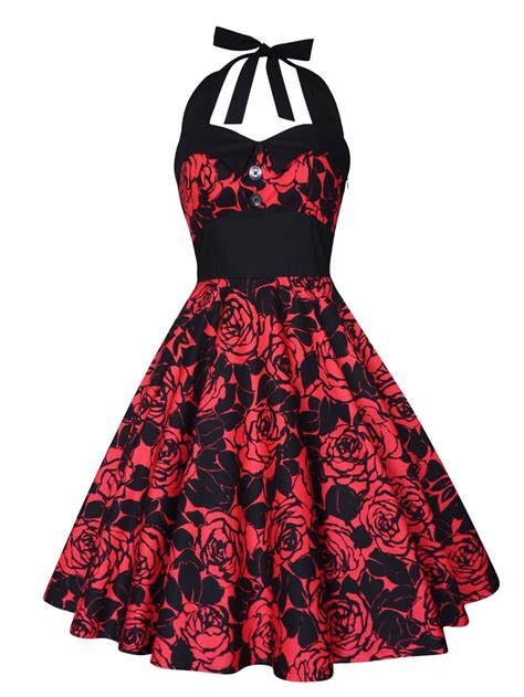 Red And Black Dress Red Rose Dress Christmas Dress Floral Etsy Pin Up Dresses Dress Pin 50s