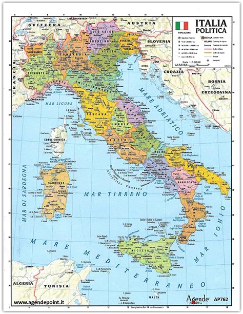 Carte Italienne Physique Politique 30 X 42 Cm Agendepointit