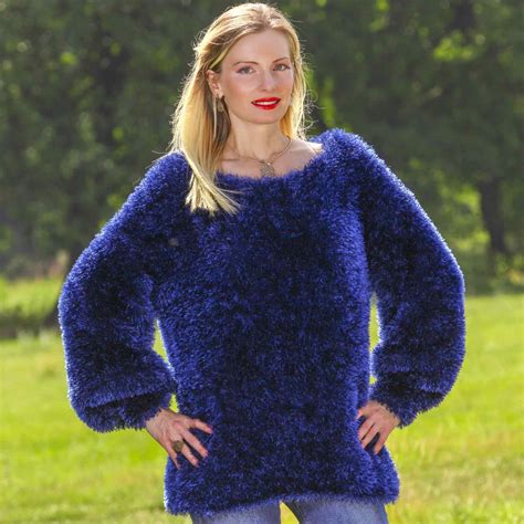 Supertanya Deep Blue Handmade Sexy Eyelash Fuzzy Sweater Made To Order Supertanya
