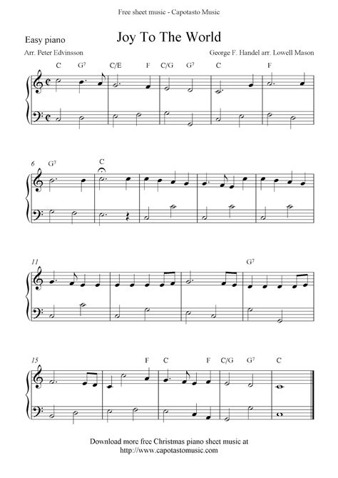 Easy Free Christmas Piano Sheet Music Notes Joy To The World