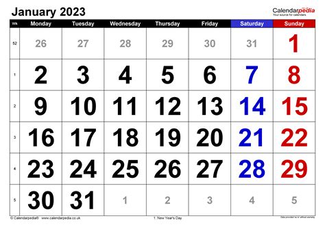 Calendar January 2023 Uk With Excel Word And Pdf Templates