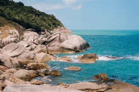 Secret Tropical Beach With Huge Rocks On Island In Thailand Stock Image