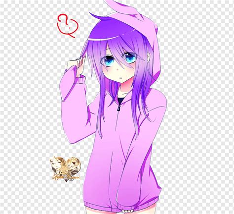 Anime Girl With Hoodie And Purple Hair