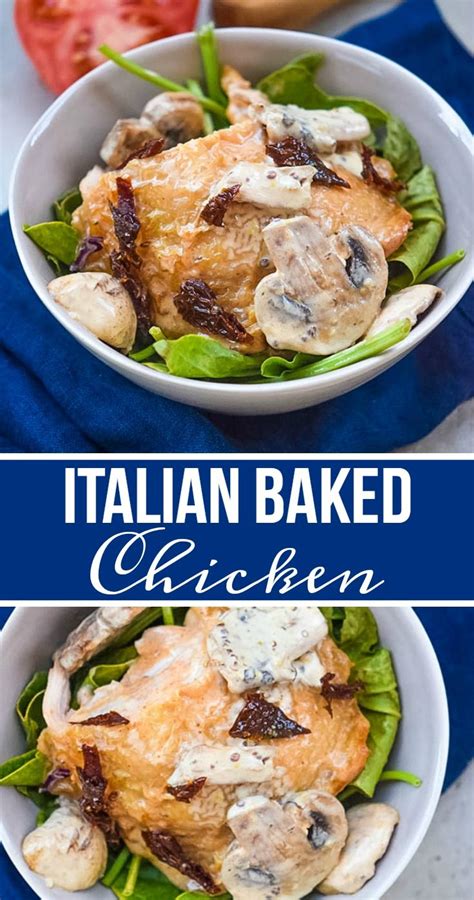 Italian Baked Chicken With Garlic Mushrooms And Sun Dried Tomatoes In A Delicious Cream Sauce