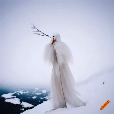 Art Of A Feathered Human On A Snowy Mountain