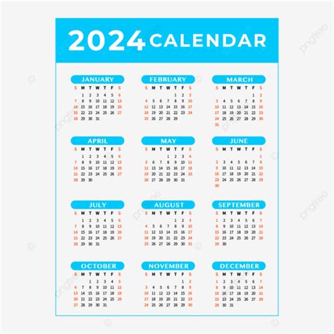 Kalender 2024 Neujahrskalender 2024 Blauer Neujahrskalender Vektor