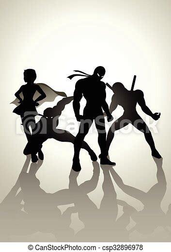 Superheroes Team Up Silhouette Illustration Of Superheroes In