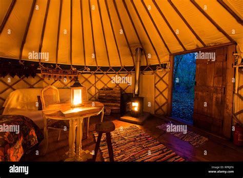 Cosy Yurt Interior Glamping In Sussex Stock Photo Alamy