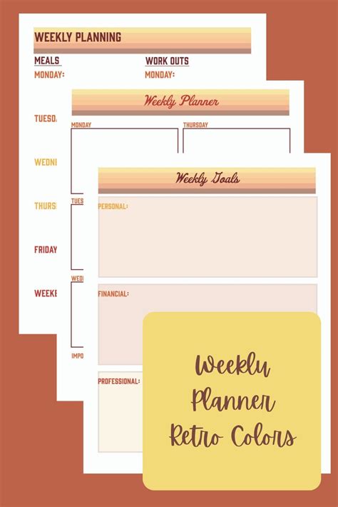 Weekly Planner Printable Retro Colors Etsy Weekly Planner