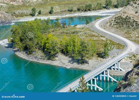 Bridge Over The Katun River In The Altai Mountains Stock Image Image