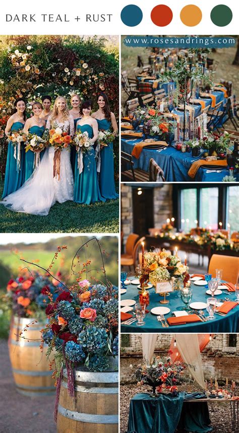 Dark Teal And Burnt Orange Fall Wedding Color Ideas Roses And Rings