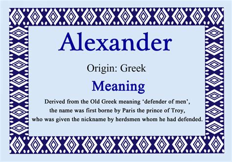 Alexander Personalised Name Meaning Certificate - The Card Zoo