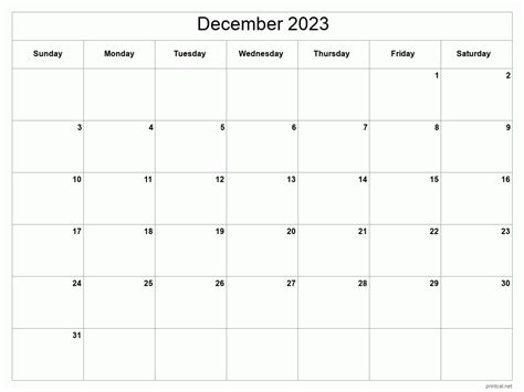 December 2023 Printable Calendar Printable Calendar 2023