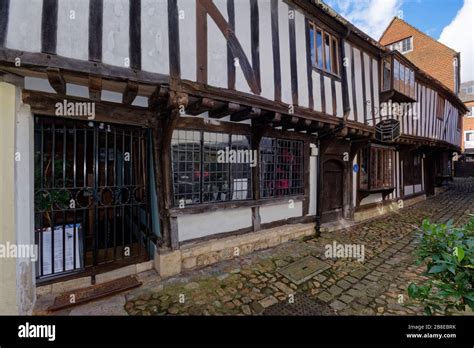 16th Century Architecture Jettied Timber Framed Building Hi Res Stock