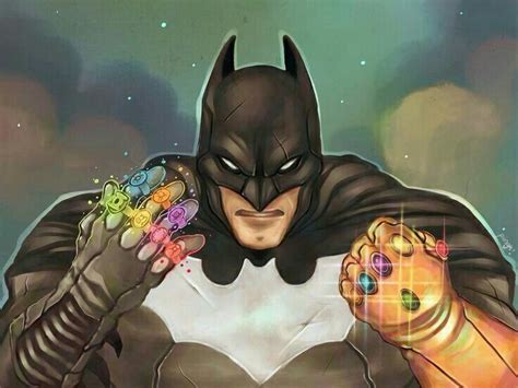 Batman With Rainbow Lantern Rings And Infinity Gauntlet Crossover
