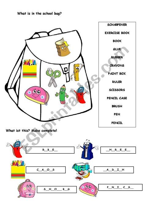 My School Bag Esl Worksheet By Aisak6686k