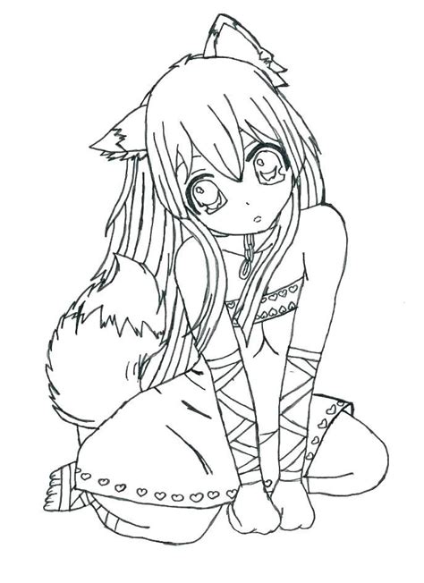Anime Cat Girl Coloring Page In 2020 Fox Coloring