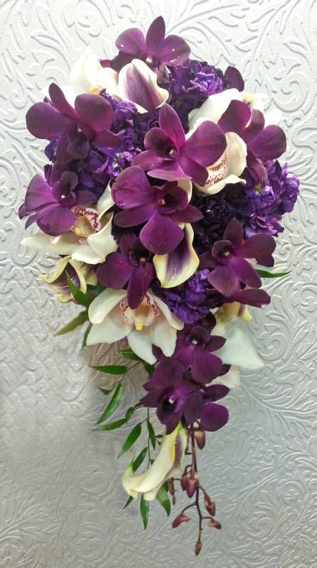 2019 brides favorite purple wedding colors purple dendrobium orchids cascading bouquet fall
