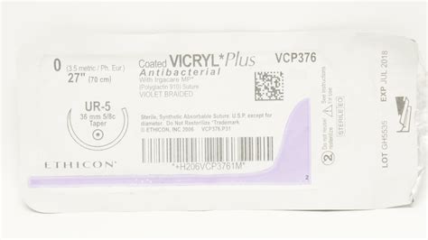 Ethicon Vcp376 0 Coated Vicryl Plus Stre Ur 5 36mm 58c Taper 27 Inch X