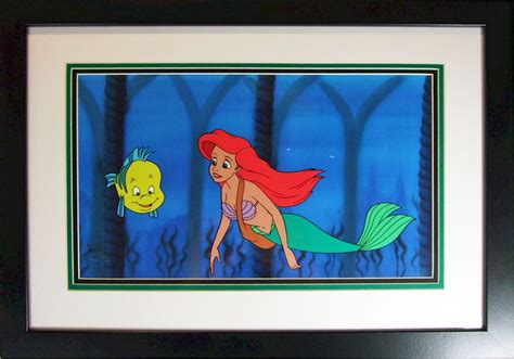 Original Disney Production Cel Huge 16x11 Little Mermaid Ariel Flounder